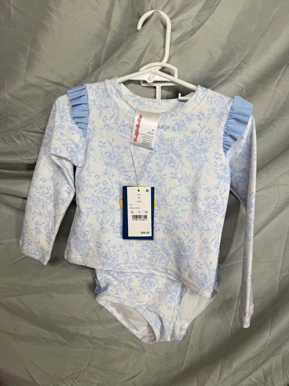 RuffleButts Swimsuit Set Size 3T Blue White Floral
